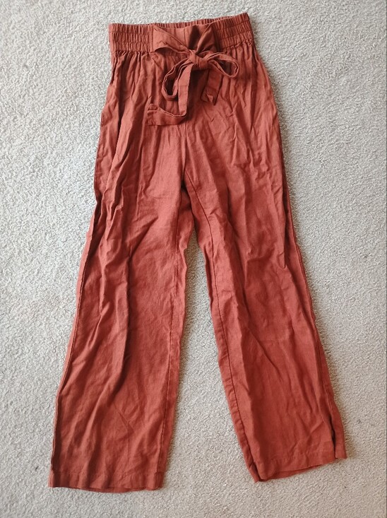 notPERFECTLINEN Pants - NPL - Women’s High-Waist Tie-Waist Wide-Leg Pants - Rust - M